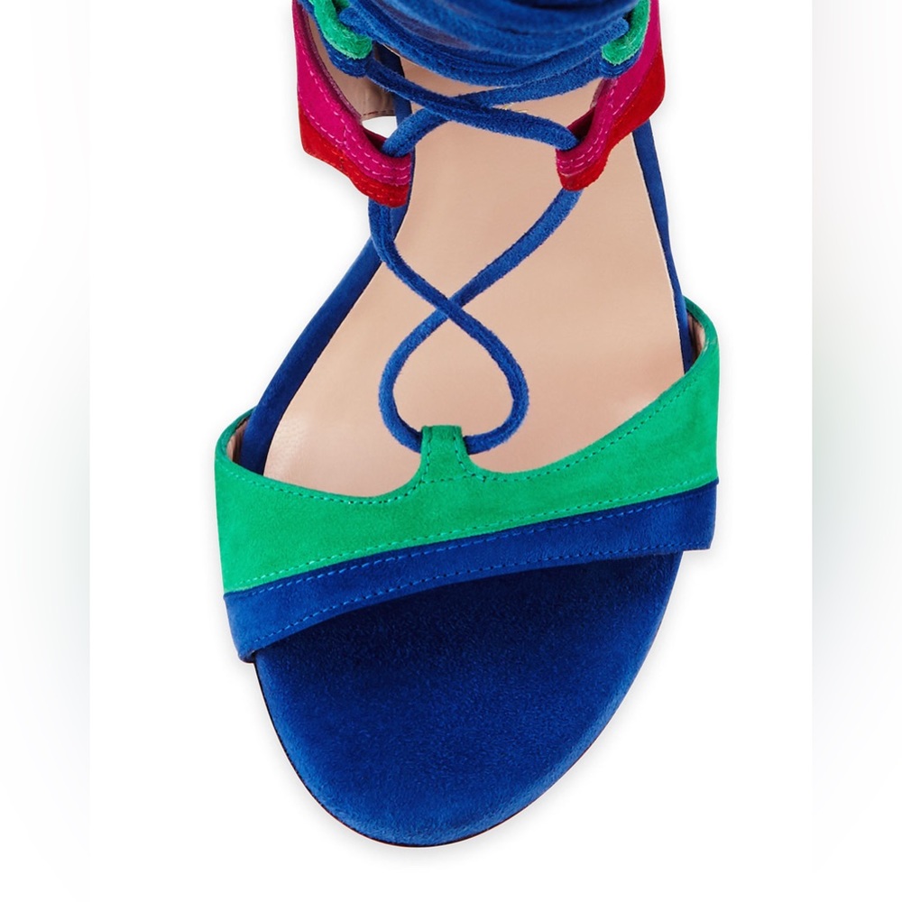 NWOB Stuart Weitzman Legwrap Song Suede Colorblock Lace Up Strappy Heels - Picture 6 of 13
